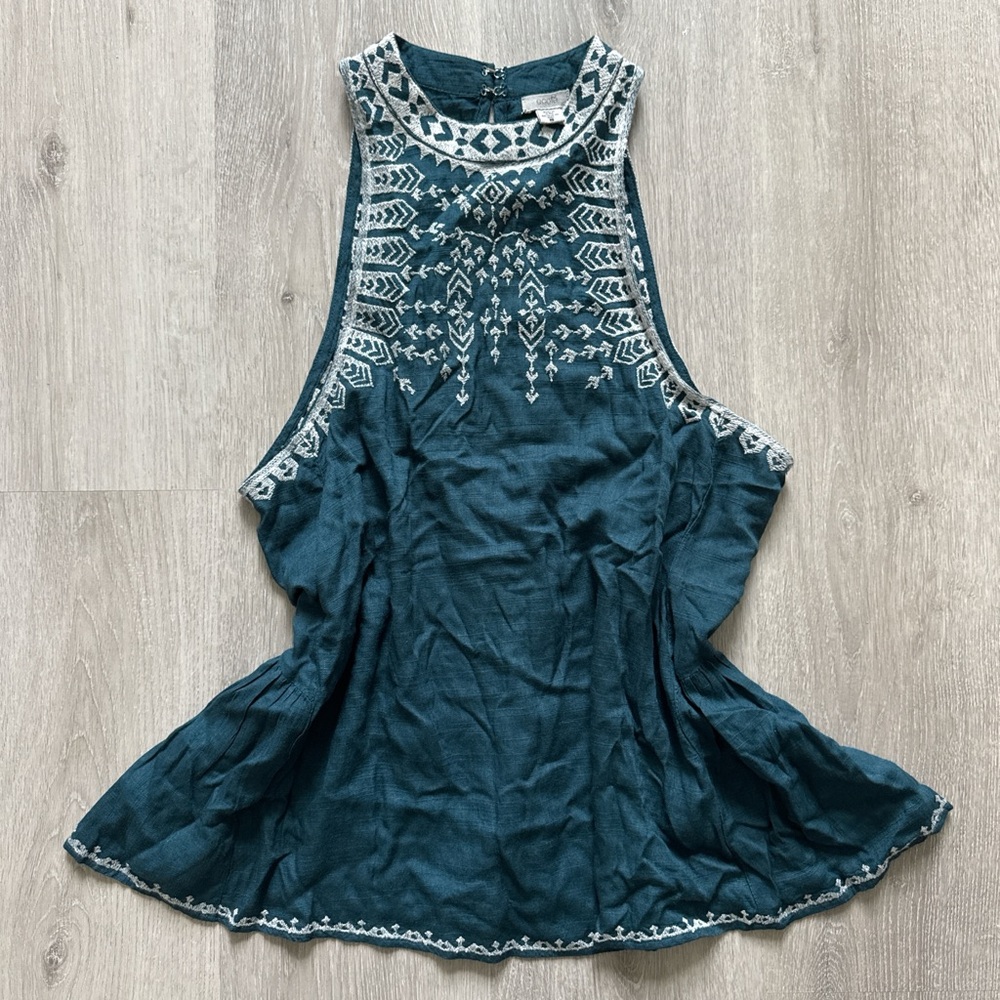 Ecotè Teal High Neck Embroidered Tank Top – Size Small